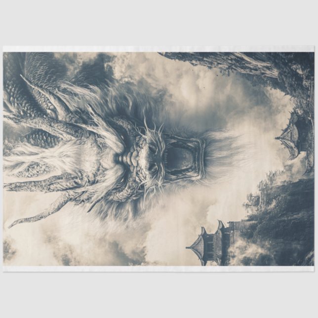 Papel De Seda Desligamento Epic Chinese Dragon Illustration (Frente )