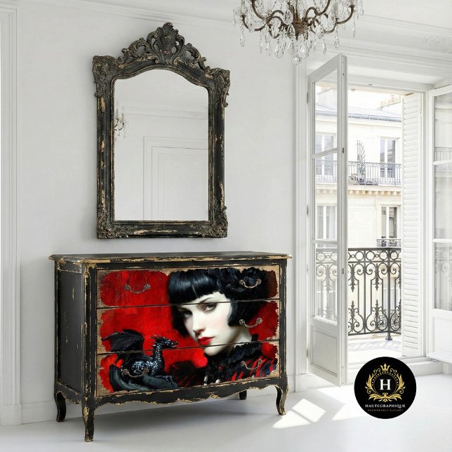 Papel De Seda Desligamento Fantasia do Dragão Negro Vermelho Gót (Criador carregado)