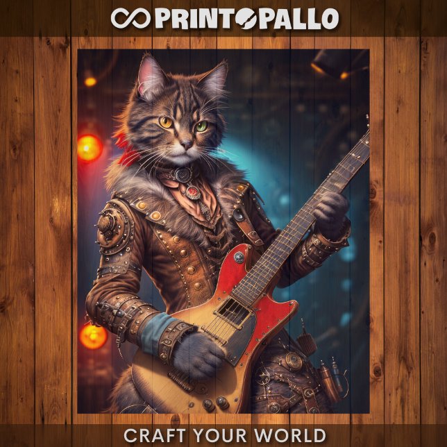 Papel De Seda Desligamento - Gato Steampunk tocando guitarra - (Criador carregado)