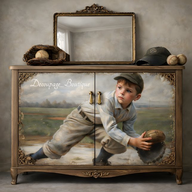 Papel De Seda Desligamento Vintage Baseball Boy (Vintage Baseball Boy Decoupage Tissue Paper Mockup)