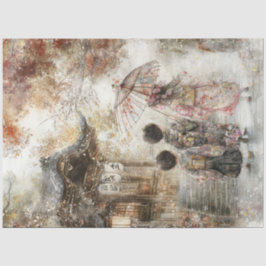 Papel De Seda Desligar 3 Crianças Kimonos e Parasol