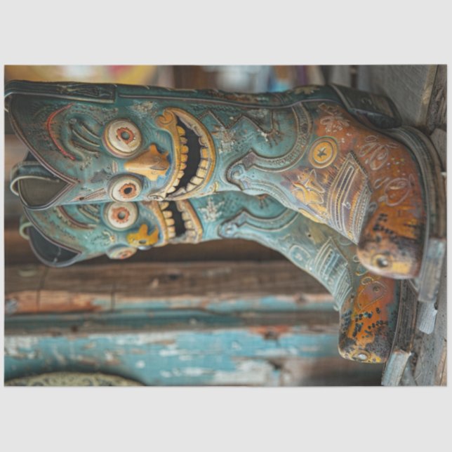 Papel De Seda Desligar botas exclusivas do cowboy com rostos (Frente )