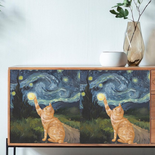 Papel De Seda Desligar Gogh Gatinho Starry Night Cat (Criador carregado)