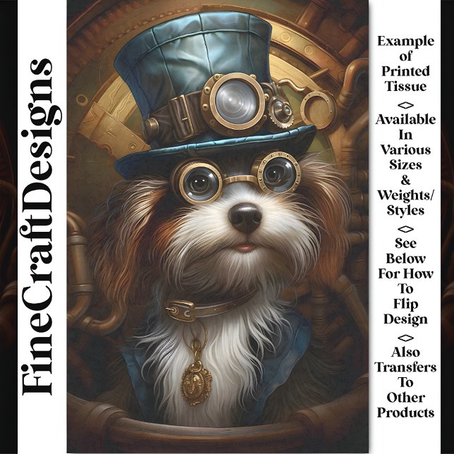 Papel De Seda Desligar Mousseline Steampunk Dog Faux Ink 033Z (Criador carregado)