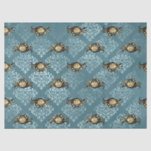 Papel De Seda Desmontagem de Caranguejos Amarelos e Damasco Azul