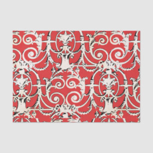 Papel De Seda Desmontagem do Damasco Preto Vermelho Vintage
