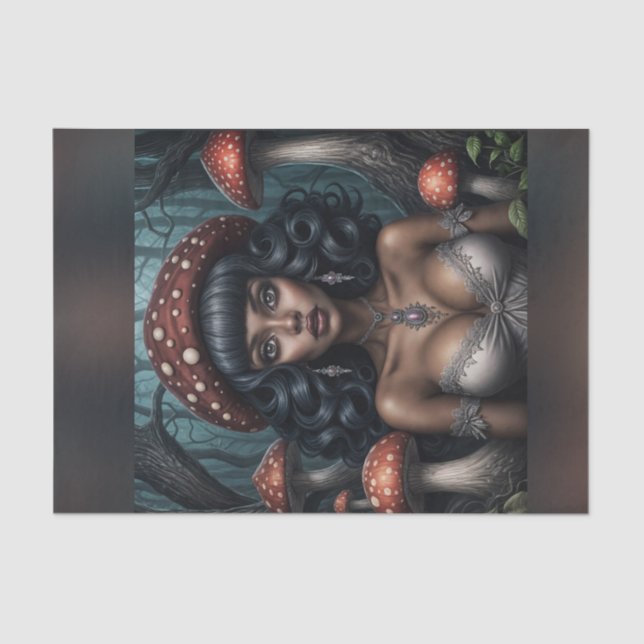 Papel De Seda Desnupage da Rainha Mushroom, mulher africana amer (Frente )