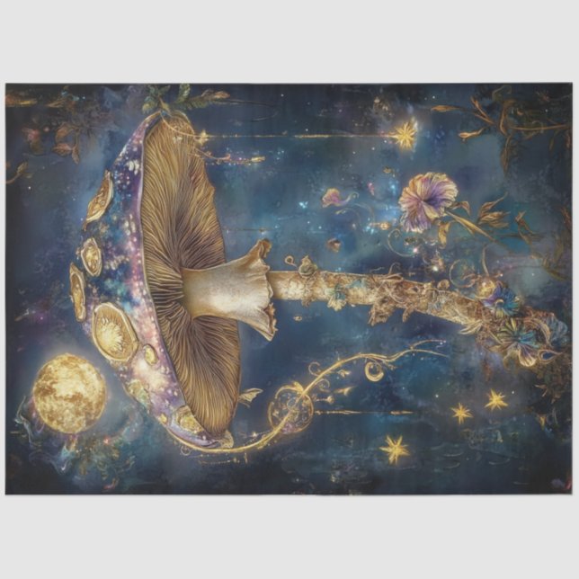 Papel De Seda Desnupage Fantástico Blue Ouro Cogumelo (Frente )