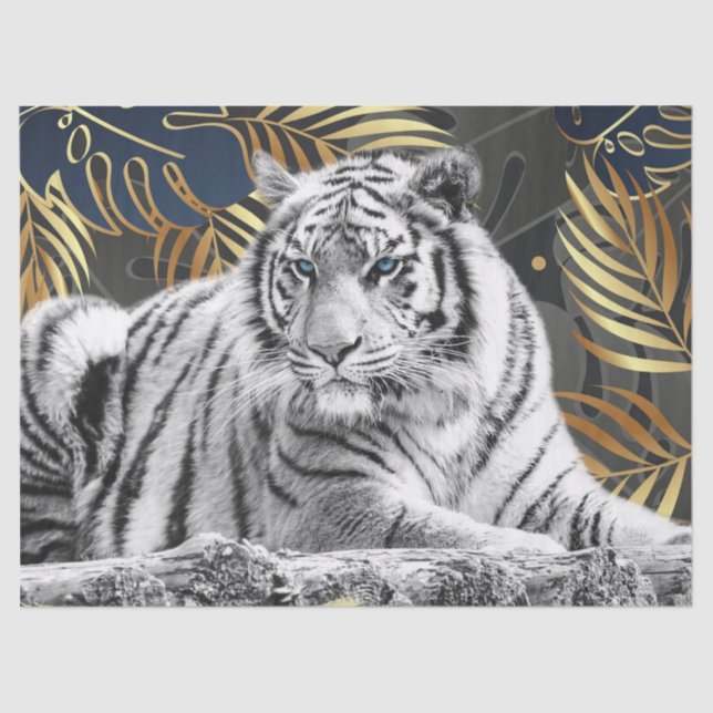 Papel De Seda Desnupage Tropical Palm de Tigre Branco Bengala (Frente )