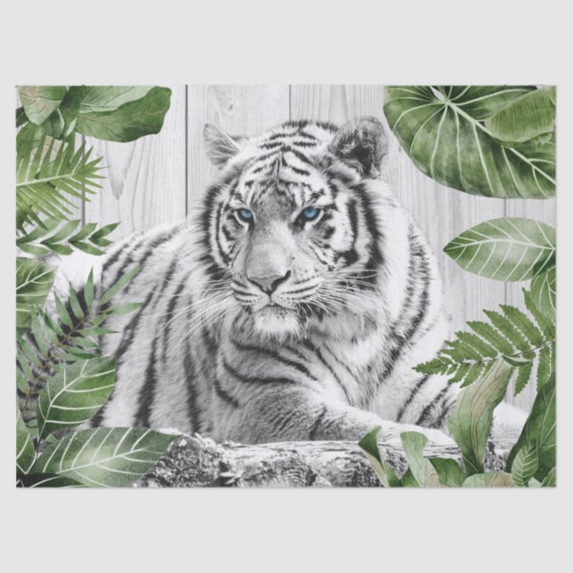 Papel De Seda Desnupage Tropical Palm de Tigre Branco Bengala (Frente )
