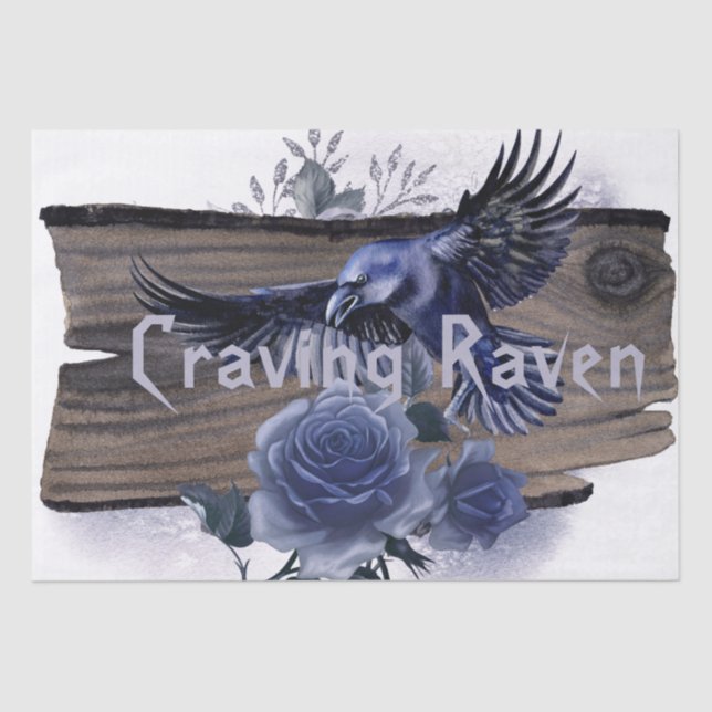 Papel De Seda Desnutação de Rosa Whimsof Raven Bird Blue (Frente )