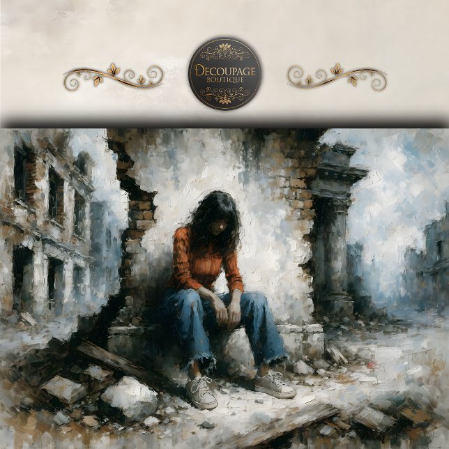 Papel De Seda Desolate Urban Woman Blue Decoupage (Desolate Urban Woman Blue Decoupage Tissue Paper
)
