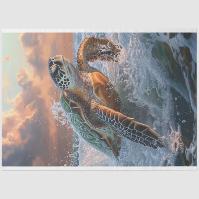 Papel De Seda Despojando Tartaruga Marítima Oceânica em Praia (Frente )