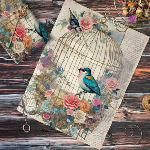 Papel De Seda Despovoamento de aves de capoeira e flores