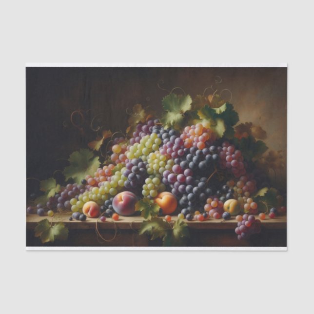 Papel De Seda Destonagem de pintura com vida estática de Uvas e  (Frente )