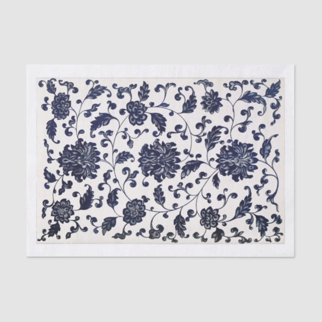 Papel De Seda Desvinculação de padrão floral azul (Frente )