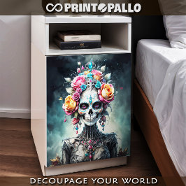 Papel De Seda Deusa do crânio das mulheres nas flores - Morte de