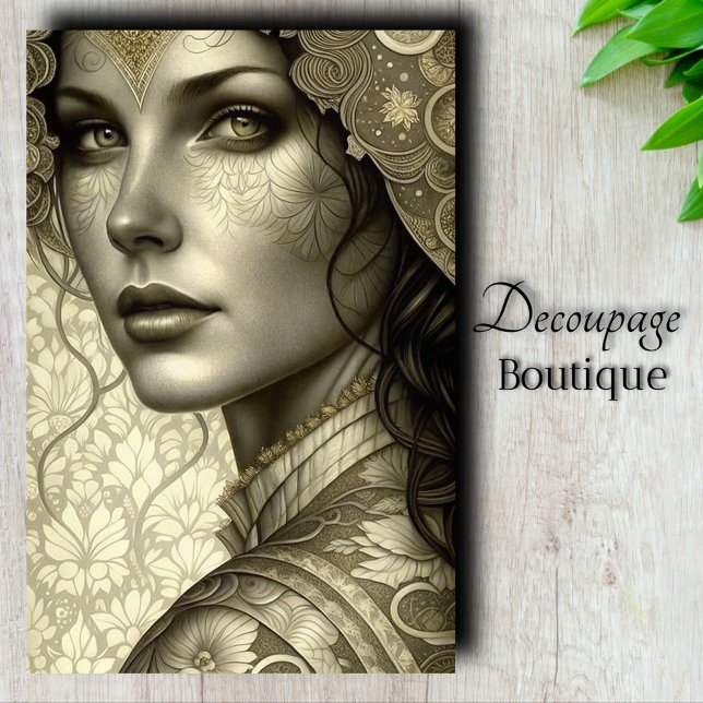 Papel De Seda Deusa Dourada Arte Decoupage (Golden Goddess Art Decoupage Tissue Paper)