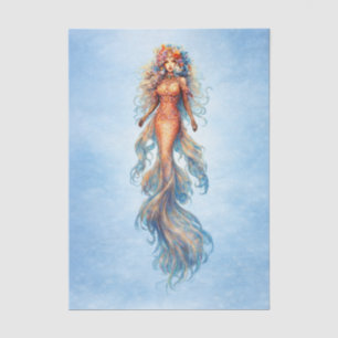 Papel De Seda Deusa Dourada Floral Sereia do Mar Corpo Inteiro