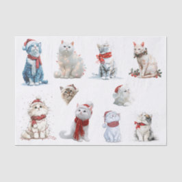 Papel De Seda Dez Gatos de Natal em um Fundo Branco