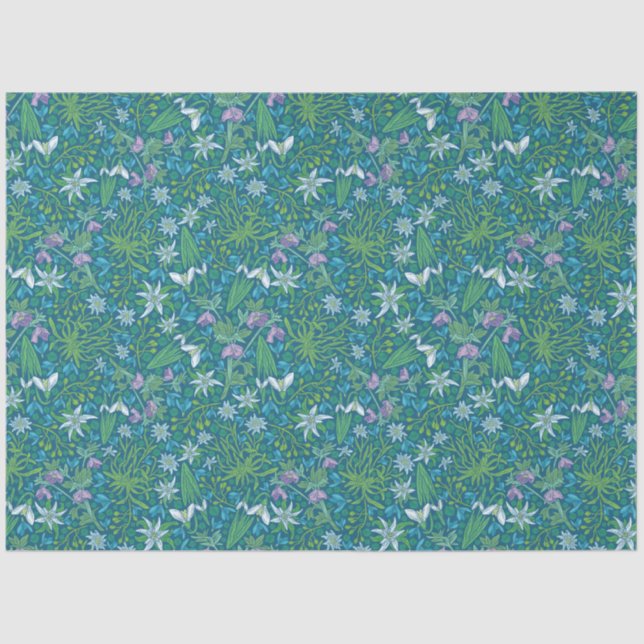 Papel De Seda Dia de as mães primavera Garden Azul Púrpura Branc (Frente )
