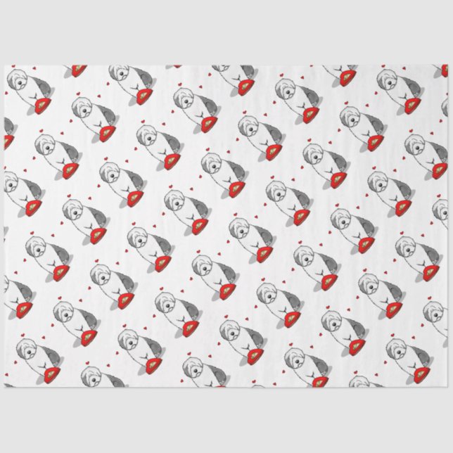 Papel De Seda Dia de os namorados Antiga Cinza de Sheepdog Inglê (Frente )