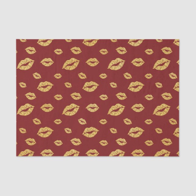 Papel De Seda Dia de os namorados Faux Glitter Dourado Beijo Lip (Frente )