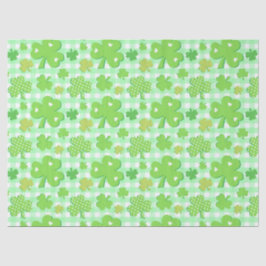Papel De Seda Dia de São Patrício Shamrocks e padrão Gingham