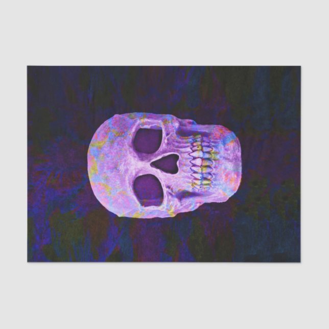 Papel De Seda Dia Do Crânio Do Neon Gótico Azul Roxo Morto (Frente )