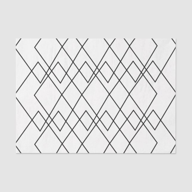 Papel De Seda Diamante Geométrico Negro e Branco (Frente )