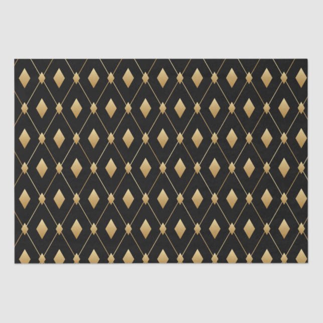 Papel De Seda Diamante Preto e Dourado (Frente )