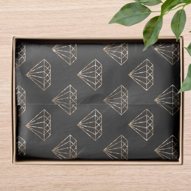Papel De Seda Diamante Preto e Dourado Elegante Noivado Casament (Criador carregado)