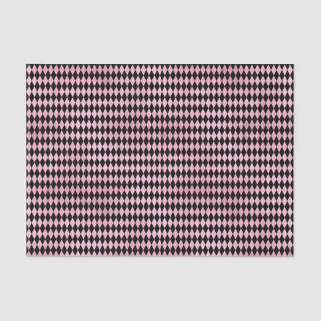 Papel De Seda Diamante rosa e Harlequin preto (Frente )
