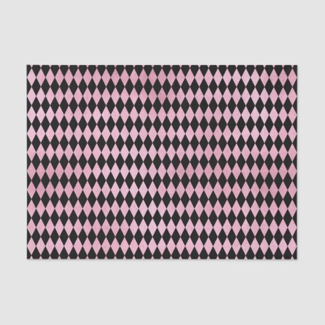 Papel De Seda Diamante rosa e Harlequin preto (Frente )