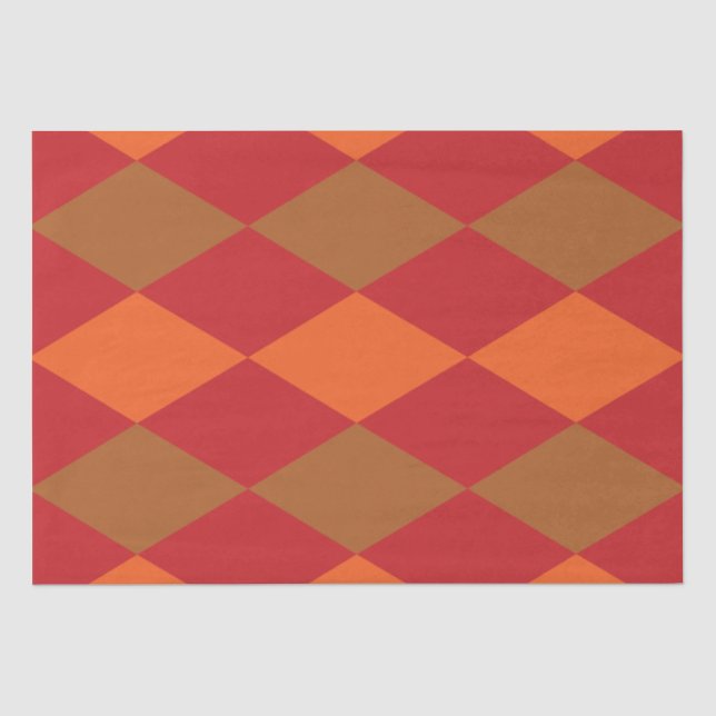 Papel De Seda Diamante Xadrez Laranja Verde  (Frente )