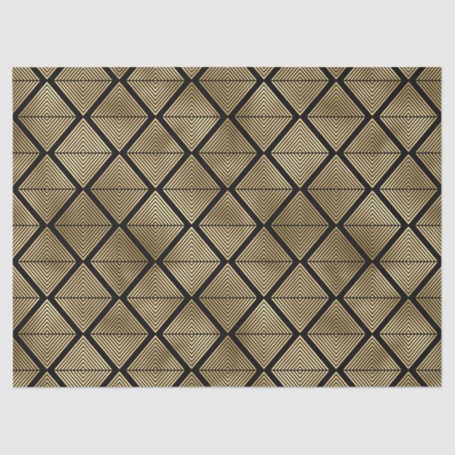 Papel De Seda Diamantes Dourados de Deco em Decoupage Preta (Frente )