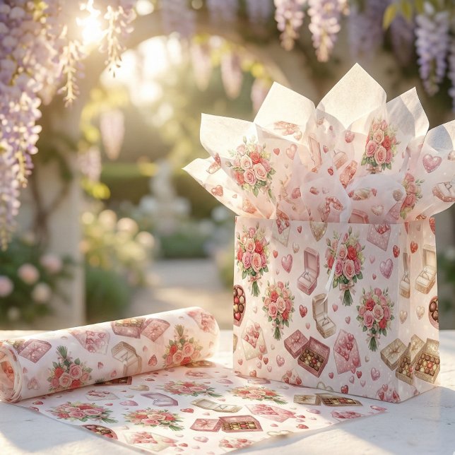 Papel De Seda Diamond Rings, Roses & Luxury Gift Boxes Pattern (Criador carregado)