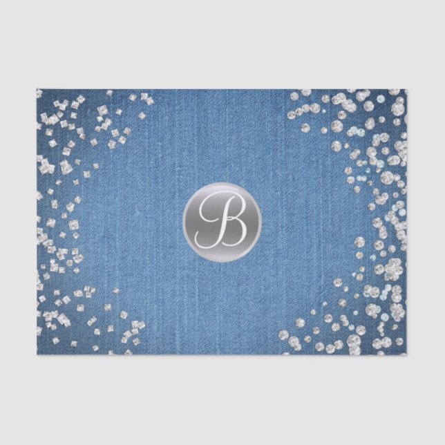 Papel De Seda Dim Diamantes Sparkle Bling Monograma Inicial (Frente )