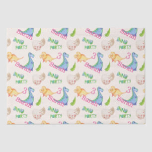 Papel De Seda Dino Party Dinossaur Birthday Girl Name & Age