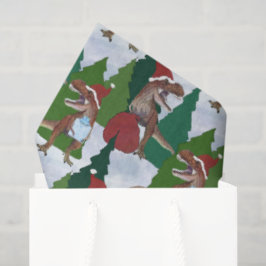 Papel De Seda Dinosaur Christmas T-Rex Santa