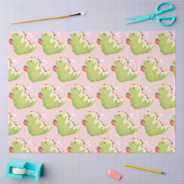 Papel De Seda Dinossauro de Matcha de Morango  (Arte )