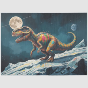 Papel De Seda Dinossauro Pintado Sob a Luz da Lua Pop Surrealist
