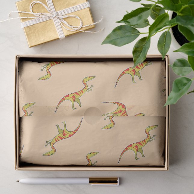 Papel De Seda Dinossauros amarelos com listra vermelha (Presente)