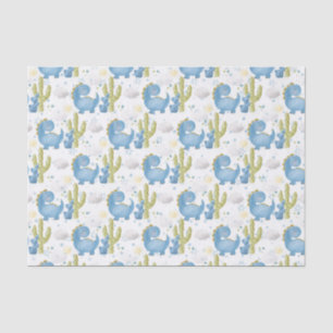 PAPEL DE SEDA DINOSSAUROS AZUIS ADORÁVEIS E CACTO VERDE