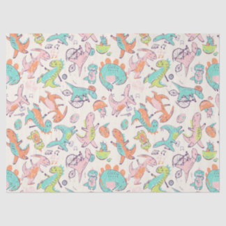 Papel De Seda Dinossauros Cor-de-Rosa Bonitos Padrão Whimsical