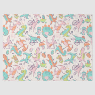 Papel De Seda Dinossauros cor-de-rosa, padrão certeiro