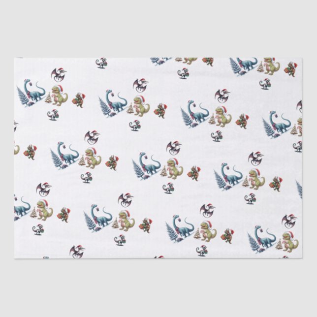 Papel De Seda Dinossauros de Natal bonitos (Frente )