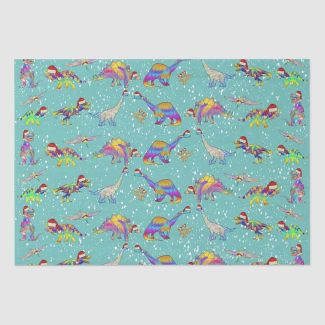 Papel De Seda Dinossauros de Natal em Santa Hats (Frente )