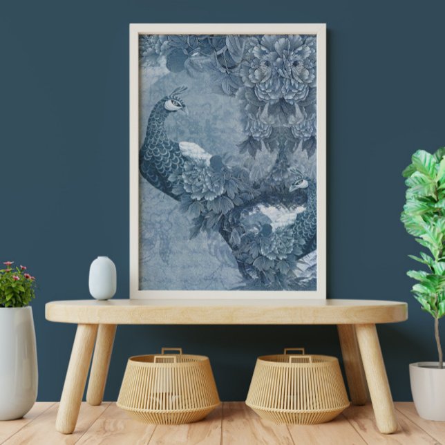 Papel De Seda Discussão Branco Azul Floral de Peacock Chinoiseri (Criador carregado)