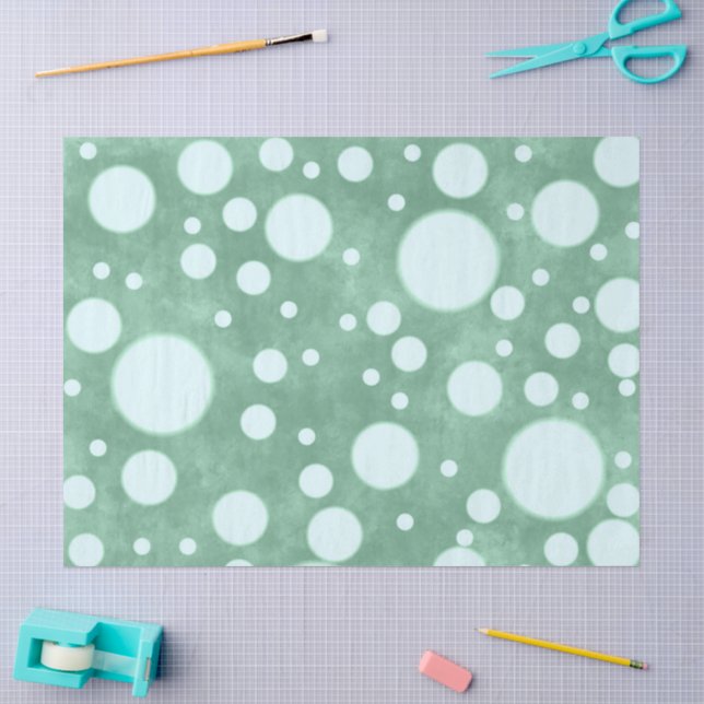 Papel De Seda Discussão de Padrão de Bolinhas Brancas Verde Marb (Arte )